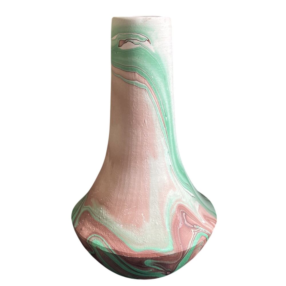 Vintage Seven Falls Colorado Souvenir Pottery Vase Swirl Brown Green 7x4"